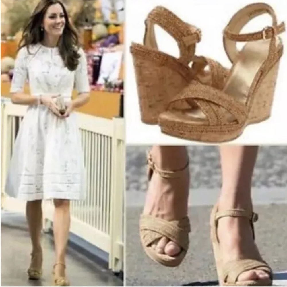 Stuart Weitzman Tan Woven Women's Sandals—as seen on Princess Catherine